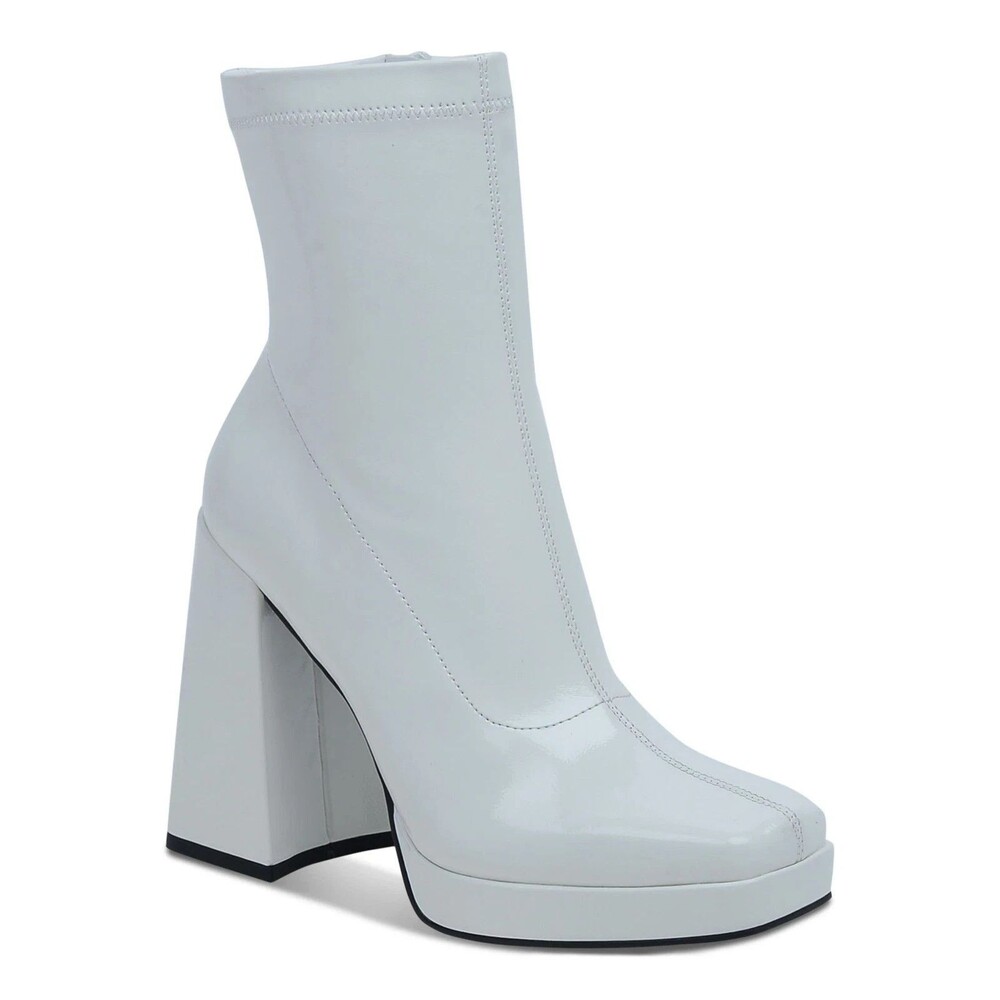 WILD PAIR Womens White Padded Stretch Beautee Square Toe Flare Boots 9 M